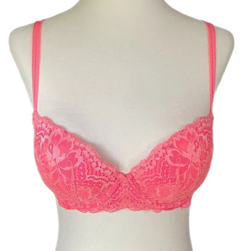 ❣️5/$50 Victoria’s Secret Pink Hot Pink Neon Date Push-Up Bra, size 32D